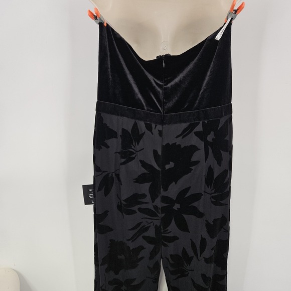Lulus Love About It Jumpsuit SZ M Black Velvet Strapless Floral Wide Leg Formal - Picture 5 of 12